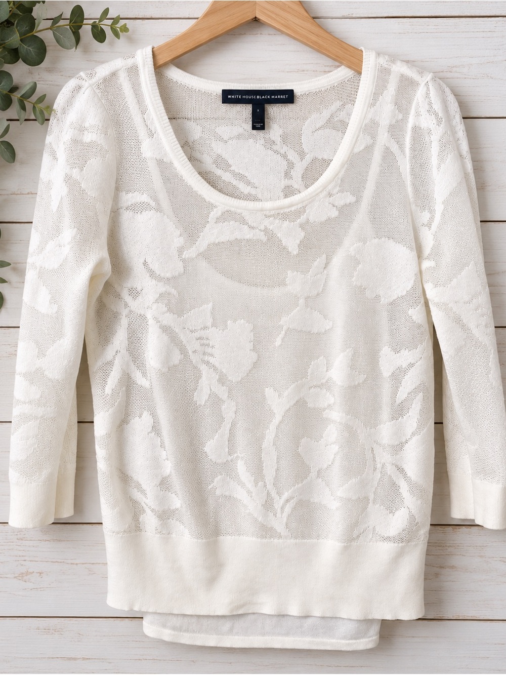 White House Black Market Cream Floral  Scoop Neck Sweater w/layered tank 11
